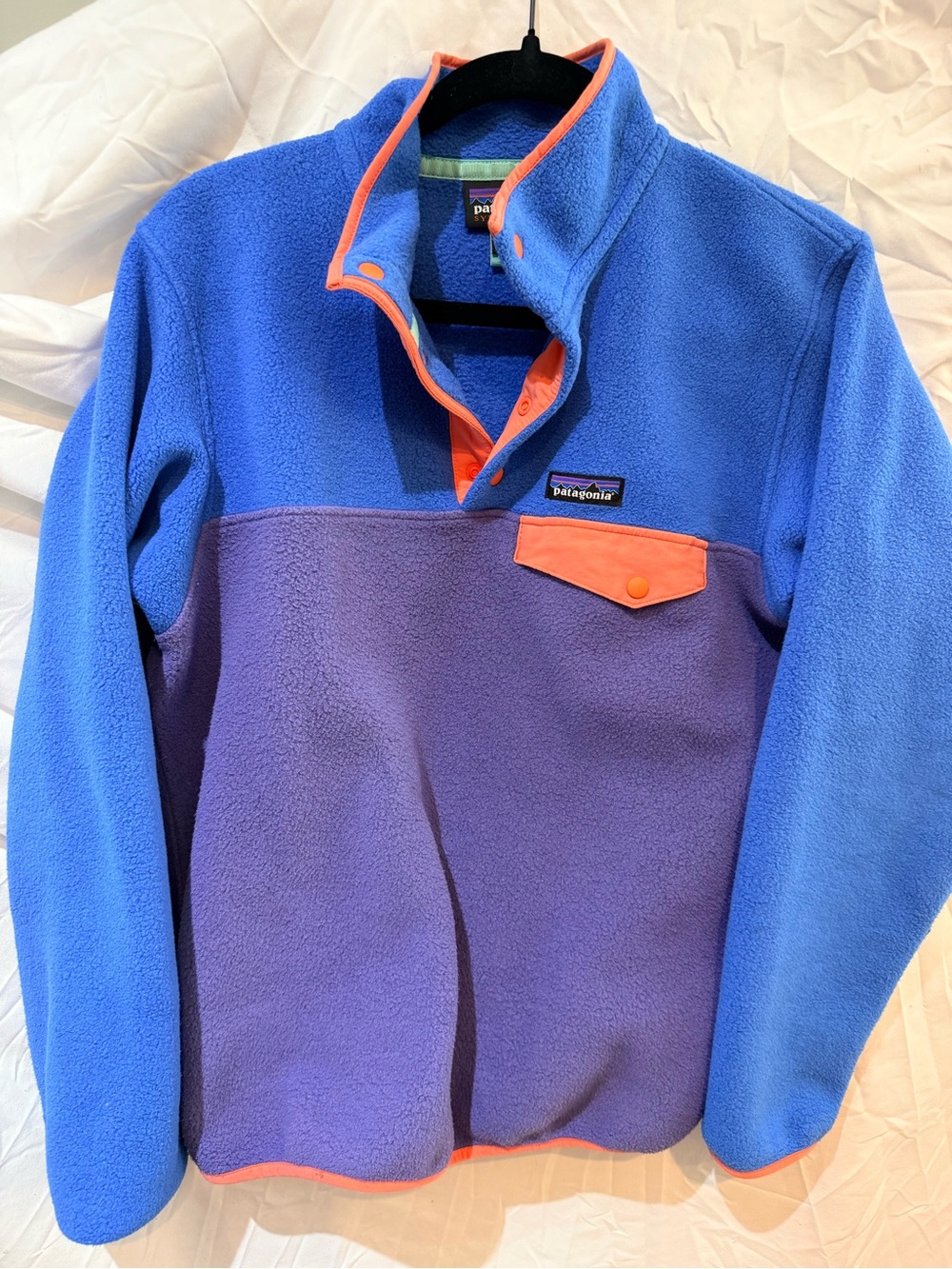 Patagonia Blue & Purple Fleece Pullover with Orange Trim